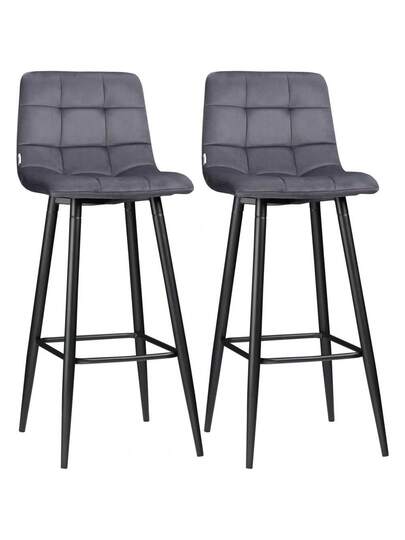 Set Of Bar Stools The Kitchen, Moderne Fluwelen Upholstery Steel Legs, Non Slip Foot Caps, Up To 120 Kg, 42 47 105 Cm, Grijs