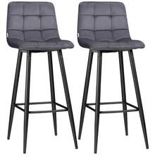 Set Of 2 Bar Stools For The Kitchen, Modern Design With Velvet Upholstery And Steel Legs, Non-Slip Foot Caps, Up To 120 Kg, 42 X 47 X 105 Cm, Grey - Grey - View 1