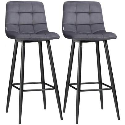 Set Of 2 Bar Stools For The Kitchen, Modern Design With Velvet Upholstery And Steel Legs, Non-Slip Foot Caps, Up To 120 Kg, 42 X 47 X 105 Cm, Grey