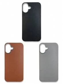 3-Pack Luxury Leather-Feel Phone Cases, Compatible With IPhone 13, 14, 15, 16 Pro Max, Galaxy, Black, Grey, Brown - Multicolor - View 31