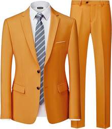 Hihawk Men's 2 Piece Suit, 2 Button Solid Pants SetChristmas FGLB - 橘子 - 查看 1