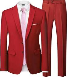 Traje de 2 piezas para hombre Hihawk, conjunto de pantalones sólidos de 2 botones, FGLB Navidad - Rojo - Ver 1