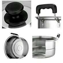 Juego de 5 piezas de utensilios de cocina de acero inoxidable - Ollas duraderas con tapas, interior pulido, asas remachadas y perillas resistentes al calor - Plateado - Ver 5