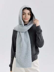 1 szt. Damski, jednokolorowy, dzianinowy szalik z kapturem i kominem, ciepły i przyjazny dla skóry, uniwersalny, do noszenia w biurze lub na randkach na świeżym powietrzu, odpowiedni na jesień/zimę