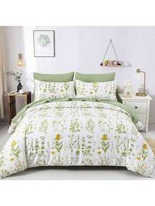 3 Pieces Floral Comforter Set Double Queen King Size,Bed In A Bag Green Bedding Sets Botanical Microfiber Comforter Soft Lightweight Bed Set With Pillowcases,Halloween Bed Room Decro,Christmas Gifts,All Season - 綠色 - 查看 8