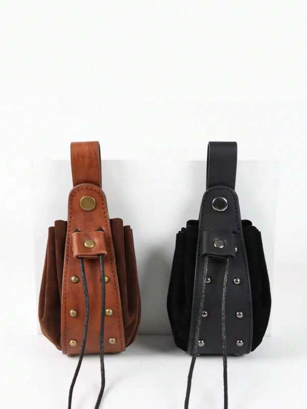 Medieval Renaissance PU Leather Coin Purse Waist Pouch, Portable Drawstring Small Bag, Suitable For LARP Ren Faire Renaissance Festival Halloween Costume Accessories Vintage Belt Bag