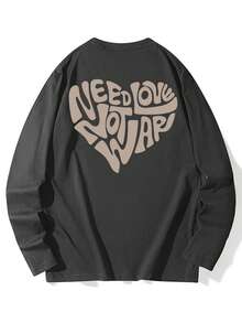 2025秋季新款时尚休闲宽松中长款T恤女字母印花长袖上衣街头韩版 - 深灰 - 查看 7