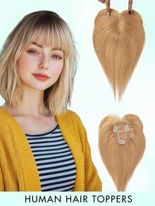 Hair Toppers For Women Real Human Hair 8-14inch Straight Human Hair Topper With Bangs Skin Scalp Big Base Cover Thinning Or Loss Top Pieces Real HairPieces 360°3D Bangs Thinning Blonde Hair For Daily - Multicolor - View 25