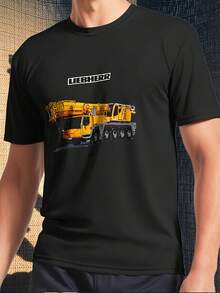 Maglietta grafica per uomo con gru pesante da costruzione - Maglietta ufficiale con logo Liebherr - Abbigliamento da lavoro per macchine movimento terra - Taglie da S a 5XL (lavabile in lavatrice) - Maglietta casual da cantiere - Regalo di compleanno per uomini, festa dei lavoratori edili, tessuto durevole