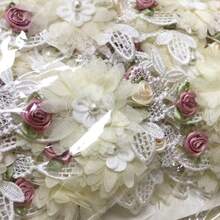 Pearl Flower Lace Trim Ribbon, (2.5 Inches Wide) Beige, White And Pink Floral Embroidery Applique Patches For Sewing Crafts And Fabric Decoration Wedding Bridal Dress Party Dress DIY Costume Curtain Coat And Hat Accessories