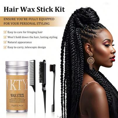 4 Peças Conjunto de Cuidados com os Cabelos, com 1 Bastão de Cera para Cabelo e 3 Escovas para Cabelo Liso, para Domar Pontas Duplas, Tratamento de Pontas Duplas, Frizz, Rabo de Cavalo Liso, Coques | Pomada/Bálsamo/Bastão de Gel para Mulheres, com Acessórios de Penteado para Meninas e Homens - Formador de Coque e Acessórios Escova para Cabelo Liso Produto de Tratamento de Cabelo