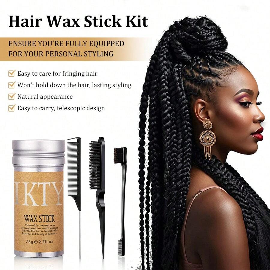 4 Peças Conjunto de Cuidados com os Cabelos, com 1 Bastão de Cera para Cabelo e 3 Escovas para Cabelo Liso, para Domar Pontas Duplas, Tratamento de Pontas Duplas, Frizz, Rabo de Cavalo Liso, Coques | Pomada/Bálsamo/Bastão de Gel para Mulheres, com Acessórios de Penteado para Meninas e Homens - Formador de Coque e Acessórios Escova para Cabelo Liso Produto de Tratamento de Cabelo