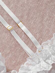 Women's White Nightgown, Cute Doll Dress, Bow Decor, Bridal Lace & Chiffon, Slit, Ruffle Hem, Sexy Summer Lingerie Set, Bridal, Bride Underwear, Sexy Chiffon Dress Set - White - View 6