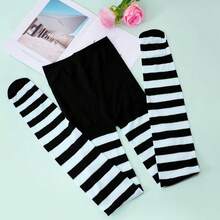 2 Pairs Women's Nylon Striped Tights Striped Tights Women Women's Stocking Hosiery - 黑與白 - 查看 3