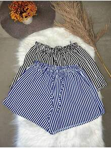 DUNA STRIPED LOOSE SHORTS KIT, SUMMER BOLGUEIRA - Royal Blue - View 1