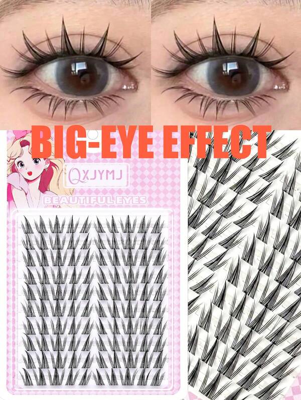 100 قطعة من الرموش الفردية المجعدة بكثافة - بأسلوب عين القطة ذاتي التشكيل، طراز D، ريشي، مناسب لتمديد الرموش DIY في المنزل، بكثافة وطول مستوى الصالون - سهل الاستخدام، قابل لإعادة الاستخدام، عناقيد رموش مريحة، رموش فردية، رموش مستعارة، مناسبة للمبتدئين