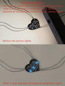 ATLVXJL 3pcs/Set Glow-In-The-Dark Sisterly Heart Pendant Necklace Set, Stainless Steel Interlocking Necklaces, Casual Wear Or Valentine's Day Gift - Multicolor - View 4