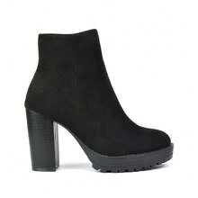 XY LONDON Cole Ankle Boots With Platform Block High Heel - Hitam legam - View 5