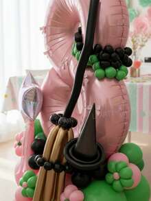 53pcs/Set Dreamy Sweet Princess Style Birthday Party Decorations, 40-Inch Pink Number 0-9 Birthday Party Balloons, 18-Inch Iridescent Star Shaped Transparent Balloons, Mini Crown Balloons, 10-Inch Light Pink And Light Green Latex Balloons, Pink Bow Balloons - Multicolor - View 5