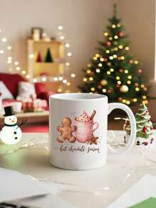 1pc Reindeer & Secret Santa 11oz Ceramic Mug - Double-Sided Design, Christmas Mug For Coffee, Tea, Hot Chocolate, Festive Gingerbread, Candy Cane & Snowflake Pattern,Reusable, Perfect Christmas Gift For Everyone, Winter Coffee Cups,Suitable For Hot Or Cold Drinks,Valentines Day Gifts,Friends Anniversary Festival,Party,Wedding