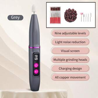 便携式电动美甲钻套装，包含多种磨头，适用于亚克力凝胶美甲，美甲护理工具套装，配备美甲钻头，300mAh电池容量，持久耐用，9档速度调节，带显示屏，节日礼物