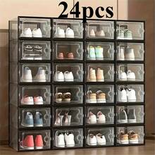 6/12/24Pcs Thick Transparent Foldable Shoe Boxes With Lids - Stackable, Space Saving Entry, Bedroom, Home, Dormitory Storage Organizer For Convenient Storage And Display - 黑色 - 查看 9