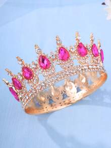 1pc Elegant Women's Rhinestone Decor Crown Design Luxury Headpiece, Suitable For Royal Headpiece Decoration - Gold - View 13