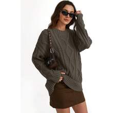 2025  Women's Oversized Cable Knit Crewneck Sweaters - Cedar Brown - View 5