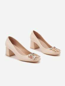 Elegantes tacones de bloque con rhinestones para mujer - Fiesta/Formal - Primavera/Otoño - Beis - Ver 5