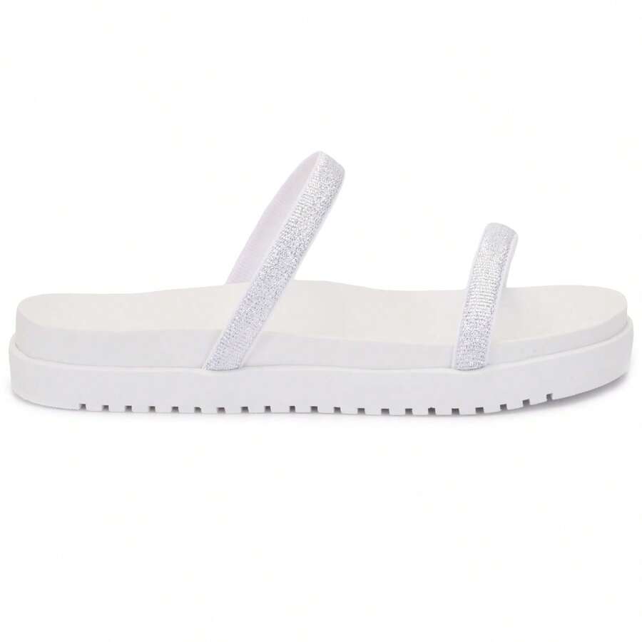Sandália Papete Birk Plataforma Feminina Regulável Com Tiras De Strass Brilhante Pedraria Diamante Glam Brilhoso Calce Fácil Leve Muito Confortável e macia - Branco - Visão 1