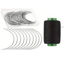 21pcs Household Sewing Needle & Thread Kit, Includes 20pcs 3-Inch Curved Needles And 1 Roll Of Thread, With Plastic Transparent Box, Suitable For Leather, Canvas, Carpet Repair, Wig Sewing, Handmade DIY Knitting And Crafts, Pointed Tip For Precise Stitching And Weaving - Multicolor - View 1
