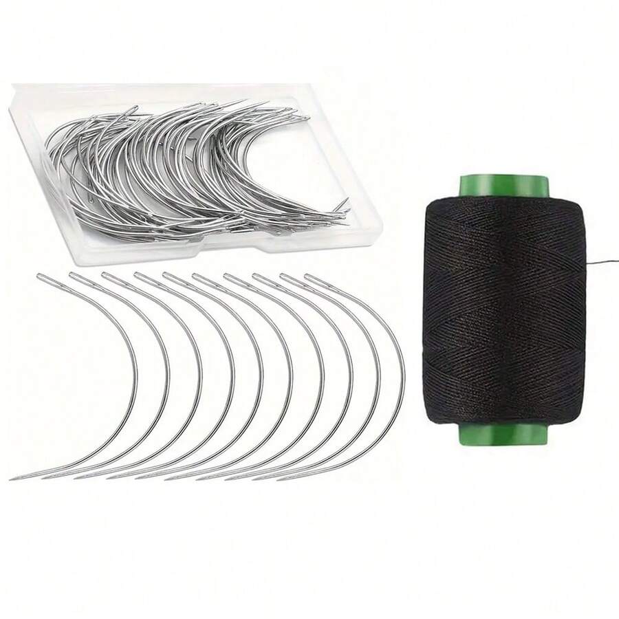 21pcs Household Sewing Needle & Thread Kit, Includes 20pcs 3-Inch Curved Needles And 1 Roll Of Thread, With Plastic Transparent Box, Suitable For Leather, Canvas, Carpet Repair, Wig Sewing, Handmade DIY Knitting And Crafts, Pointed Tip For Precise Stitching And Weaving - Multicolor - View 1