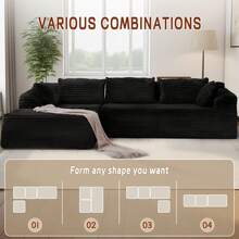KORSER 108" Sectional Couches For Living Room, Modular Sectional Sofa With L-Shape Chaise, Cloud Couch Sectional, Comfy Corduroy Fluffy Couch With Deep Seat And Side Pockets, No Assembly Required - màu đen - Xem 3