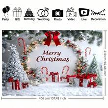1pc Winter Christmas White Snow Scene Background Banner With Candy Canes And Silver Wig Design, Suitable For Home Decoration, Festival - New Year Party Decoration, Indoor And Outdoor Event Wall Decoration, Christmas Decorations - Multicolor - View 11