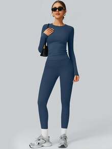 NcmRyu 1 Set Women's Stretchy Tight Cycling, Dance, Fitness, Yoga Activewear Outfit Spring - Blue - View 6