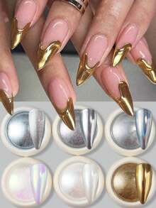 6 Colors Nail Powder, Rainbow White Pearl Powder, Holographic Unicorn Powder, Nail Glitter Powder, Metallic Mirror Effect, DIY Nail Art Gift, Suitable For Home Manicure & Salon - 彩色 - 查看 2