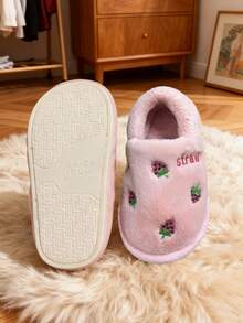 1双时尚可爱草莓刺绣防滑保暖拖鞋，适合儿童 - 粉色 - 查看 7