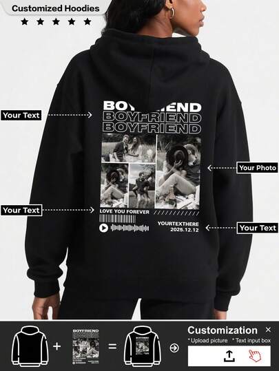 Customize A Black Hoodie With Girlfriend Style, Add Your Favorite Pictures And Numbers, And Give It As A Gift To Anyone You Want