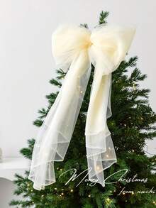 1pc Handmade Tulle Bow Ornament - Red & Beige, Elegant Ribbon Design For Tree Top, Wedding, Gift Box, And Home Display, Festive Holiday Decoration|Elegant Bow Design|Handcrafted Detail, Valentine's Day Gift,Christmas Decorations