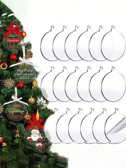 10ชิ้น เครื่องประดับคริสต์มาสอะคริลิคใส - เครื่องประดับอะคริลิคเปล่าทรงกลมพร้อมริบบิ้น เหมาะสำหรับงานฝีมือ DIY คริสต์มาสและฮาโลวีน, ของประดับตกแต่งต้นคริสต์มาส, คริสต์มาส