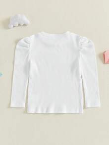 Toddler Baby Girl Ribbed Tops T-Shirt Solid Color Fly Long Sleeve Round Neck Shirts Casual Fall Clothes - 白色 - 查看 2