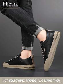 Flipark Universal Fit Men Low-Top Solid Casual Skateboard Shoes - Adjustable Buckle, Non-Slip, Comfy, Breathable, Lightweight, PU Upper, PVC Sole, Perfect For Outdoor Walking, Hiking, Jogging In All Seasons