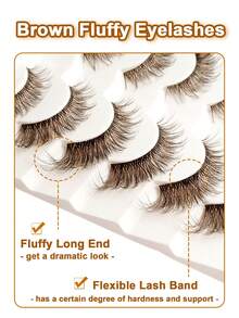 Rikuaild 6 Pairs Brown Faux Mink Eyelashes, Transparent Lash Bands, Reusable, Natural Fluffy Criss-Cross False Eyelashes, Strip Lashes - Cat Eye Lashes - View 4