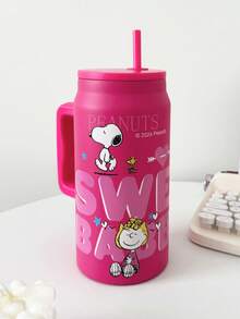 1pc Snoopy 50oz Large Capacity Insulated Tumbler, Portable Travel Cup, Stainless Steel Coffee Mug With Straw