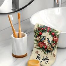 2 Stücke/100 Stücke Weihnachtskranz mit Vögeln und Geschenk Muster Küchentücher und Geschirrtücher, geeignet für Innenraumdekoration in Restaurants, Küchen und Bädern, Partydekoration, Festivalgeschenke, als Geschenk