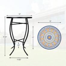 VCUTEKA Mesa auxiliar de mosaico mesa auxiliar redonda de 21 pulgadas con parte superior de baldosas de cerámica de 14 pulgadas mesa decorativa de patio interior y exterior para patio jardín sala - Flores - Ver 3