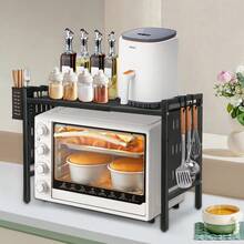 Kitchen Shelf, Single-Tier Kitchen Microwave Shelf, Multifunctional Kitchen Spice Rack, Extendable, For Microwave, Organizer For Kitchen, Microwave, 2 Tiers, With Hooks, 42 - 68 X 36 X 46 Cm, Home Decor, Party & Christmas Storage - Black - View 4