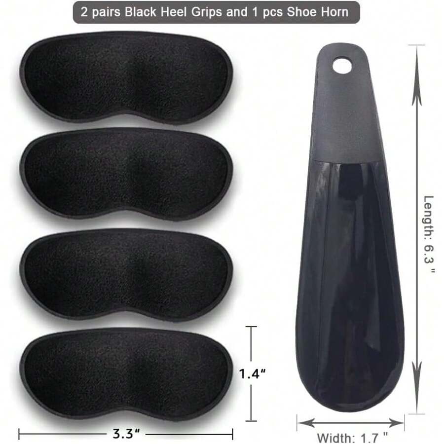 Dr.Foot Heel Grips For Men And Women, Self-Adhesive Heel Cushion Inserts Prevent Slipping, Rubbing, Blisters, Foot Pain, And Improve Shoe Fit - 2pairs + Extra 1 Shoe Horn (Black) - Black - View 1