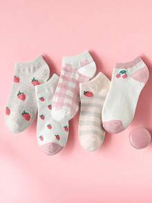 5 paires de chaussettes courtes pour femmes, motif fraise, mignonnes, , polyvalentes et respirantes. Conviennent pour la maison, l'extérieur et plus encore.