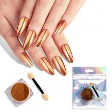 Champagne Chrome Nail Powder For Gel Nails,Metallic Mirror Effect Pigment Stylish And Technological Fine Glitter For Home DIY Salon Use{"Color_name":"Champagne"} - 香檳色 - 查看 1